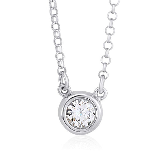 UNICORNJ Sterling Silver Rose and Yellow Gold Plated Polished Bezel Set Round Simulated Diamond Solitaire 6mm Necklace by Massete