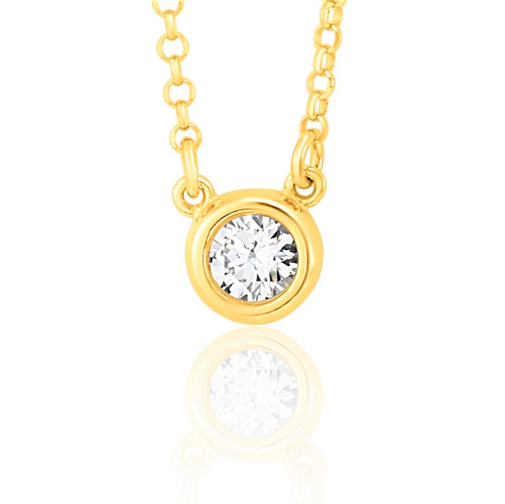 UNICORNJ Sterling Silver Rose and Yellow Gold Plated Polished Bezel Set Round Simulated Diamond Solitaire 6mm Necklace by Massete