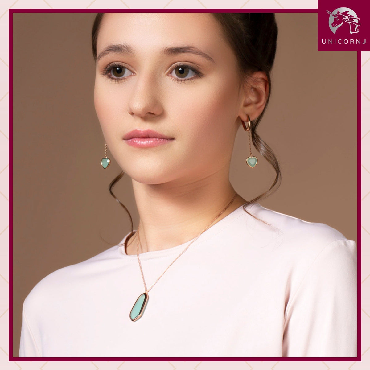 UNICORNJ Sterling Silver Rose Gold Plated Kite Shape Necklace Pendant with Synthetic Stone Italy 18" by Massete