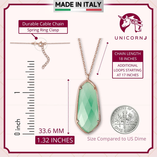UNICORNJ Sterling Silver Rose Gold Plated Kite Shape Necklace Pendant with Synthetic Stone Italy 18" by Massete
