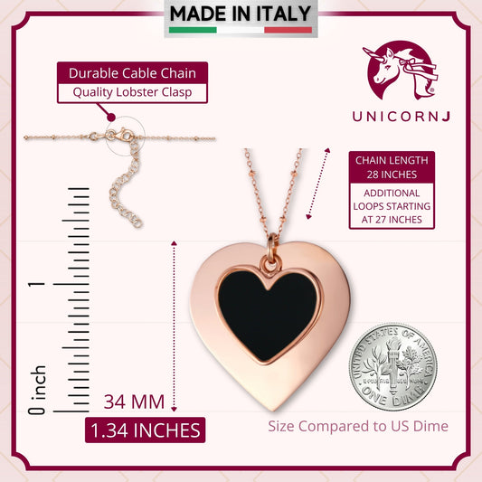 Sterling Silver Large Layered Double Heart Pendant Necklace Rose Gold Plated 28" by Massete