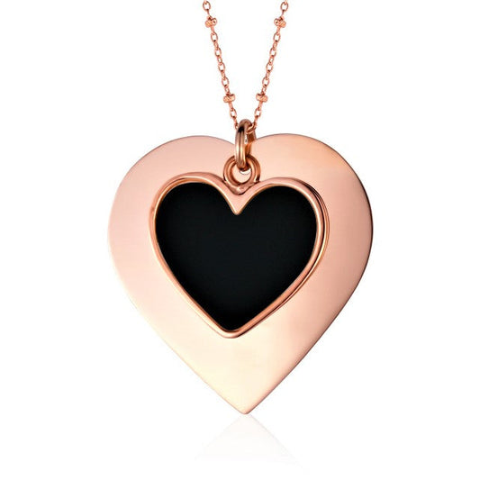 Sterling Silver Large Layered Double Heart Pendant Necklace Rose Gold Plated 28" by Massete