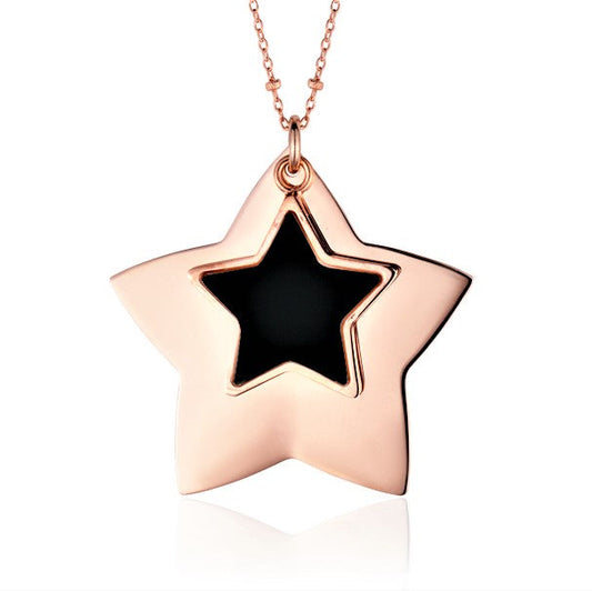 Sterling Silver Large Layered Double Star Pendant Necklace Rose Gold Plated 28" by Massete