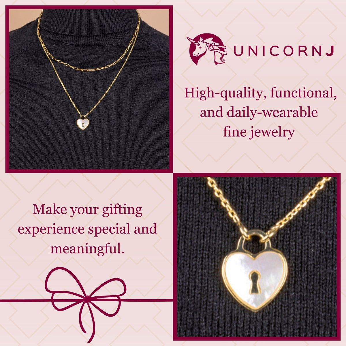 Sterling Silver Heart Lock Keyhole Pendant Necklace with Mother of Pearl Inlay 17" by Massete