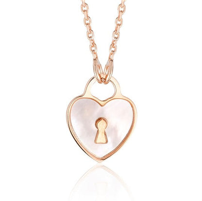 Sterling Silver Heart Lock Keyhole Pendant Necklace with Mother of Pearl Inlay 17" by Massete