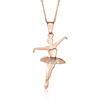 Sterling Silver & Sterling Silver Rose Gold Plated Ballet Dancer Pendant Necklace for Girls on Cable Chain 16 inches by Massete