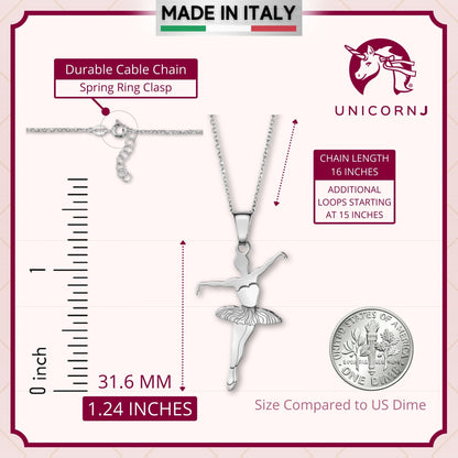 Sterling Silver & Sterling Silver Rose Gold Plated Ballet Dancer Pendant Necklace for Girls on Cable Chain 16 inches by Massete