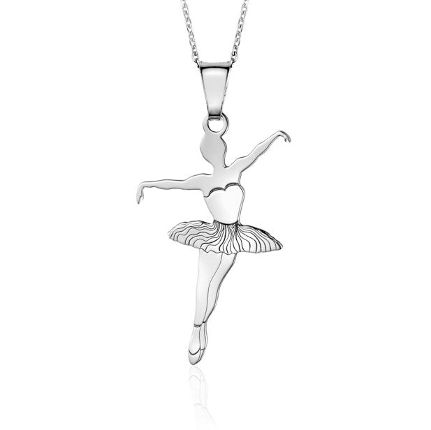 Sterling Silver & Sterling Silver Rose Gold Plated Ballet Dancer Pendant Necklace for Girls on Cable Chain 16 inches by Massete
