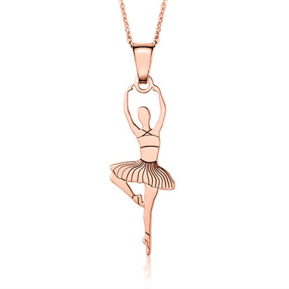 Sterling Silver & Sterling Silver Rose Gold Plated Ballet Dancer Pendant Necklace for Girls on Cable Chain 16 inches by Massete