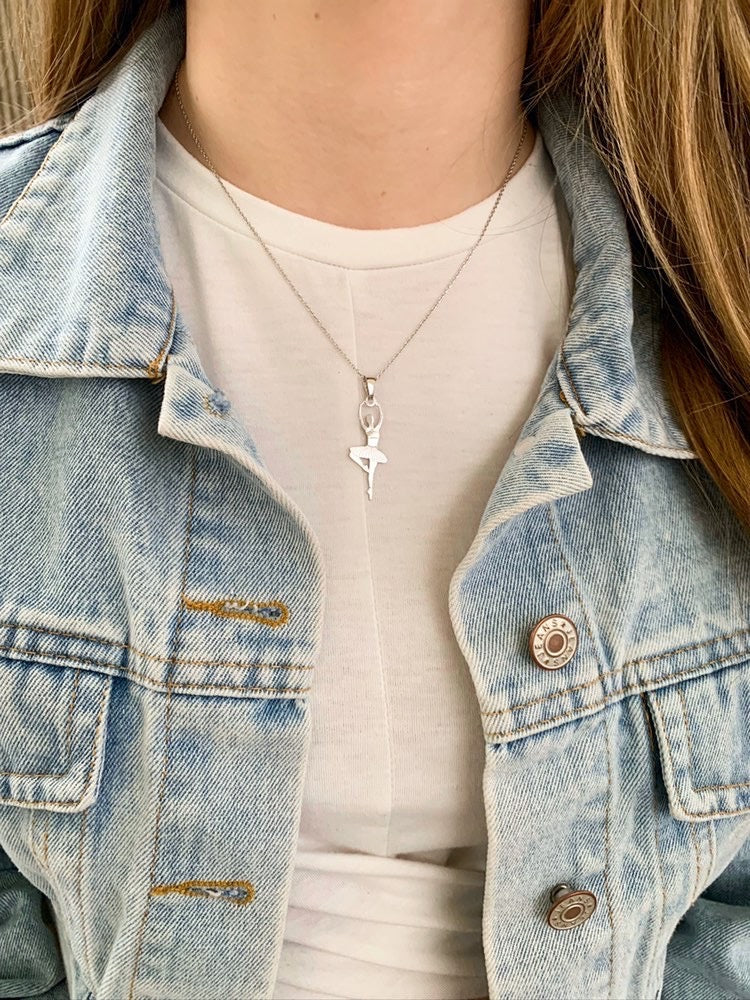 Sterling Silver & Sterling Silver Rose Gold Plated Ballet Dancer Pendant Necklace for Girls on Cable Chain 16 inches by Massete