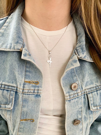 Sterling Silver & Sterling Silver Rose Gold Plated Ballet Dancer Pendant Necklace for Girls on Cable Chain 16 inches by Massete