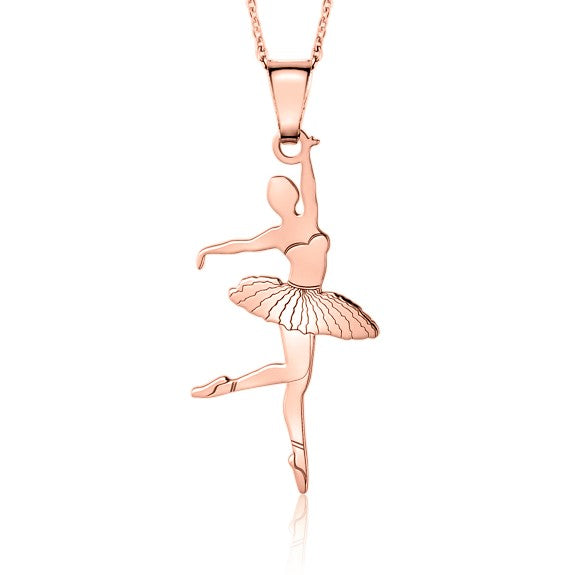 Sterling Silver & Sterling Silver Rose Gold Plated Ballet Dancer Pendant Necklace for Girls on Cable Chain 16 inches by Massete