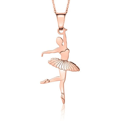 Sterling Silver & Sterling Silver Rose Gold Plated Ballet Dancer Pendant Necklace for Girls on Cable Chain 16 inches by Massete