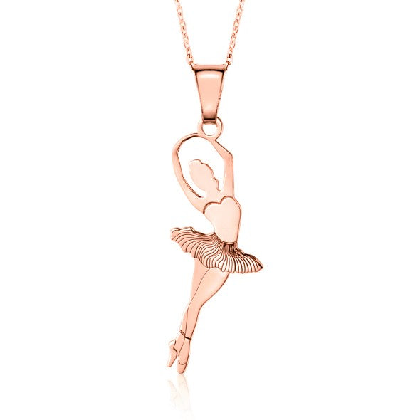 Sterling Silver & Sterling Silver Rose Gold Plated Ballet Dancer Pendant Necklace for Girls on Cable Chain 16 inches by Massete