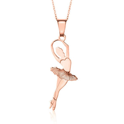 Sterling Silver & Sterling Silver Rose Gold Plated Ballet Dancer Pendant Necklace for Girls on Cable Chain 16 inches by Massete