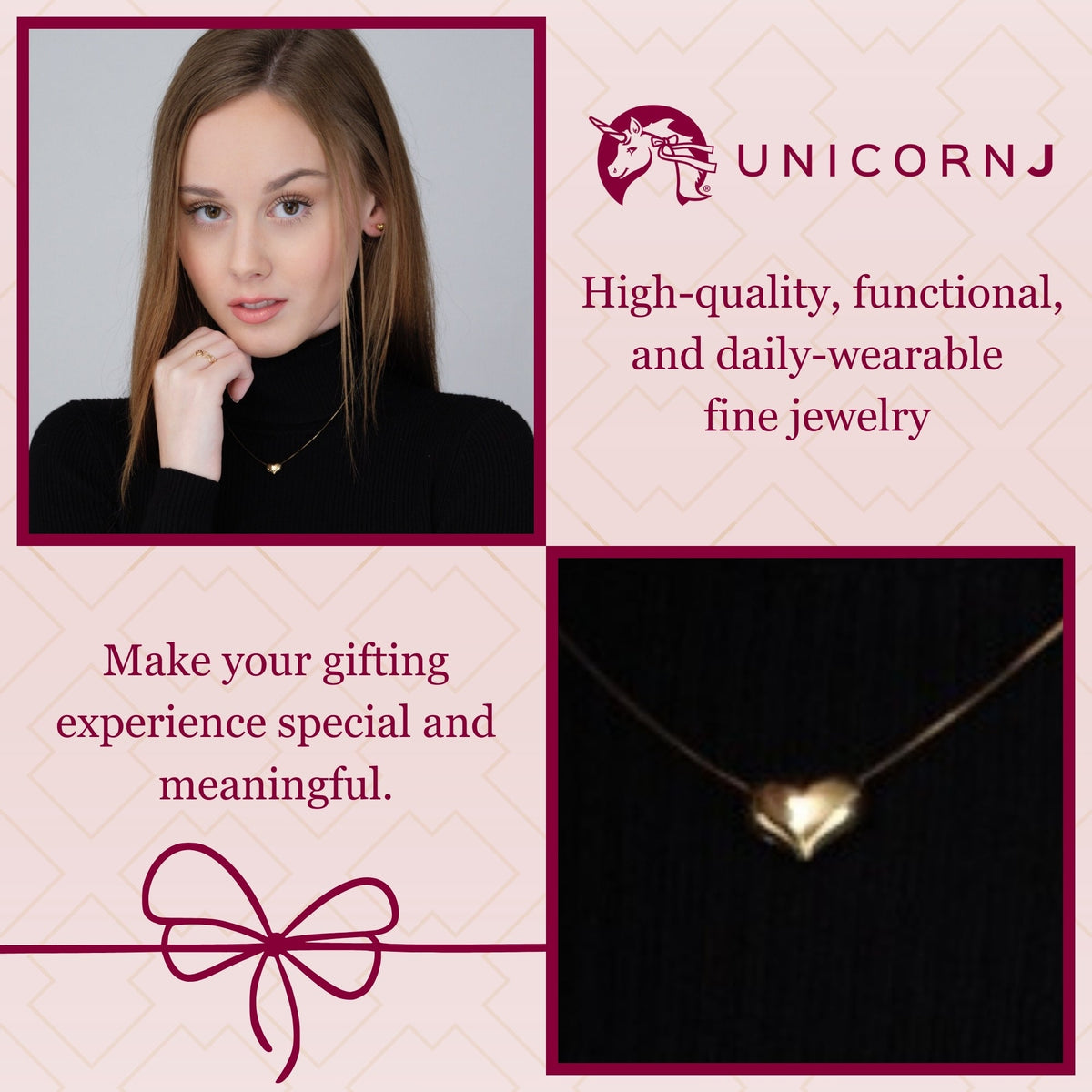 Floating Puff Heart Pendant Necklace 14K Yellow Gold on Box Chain Italy UNICORNJ 16" by Massete