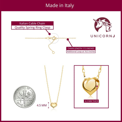 14K Yellow Gold Floating Puff Heart Pendant Necklace Polished Shiny on Cable Chain Italy 17.5" by Massete