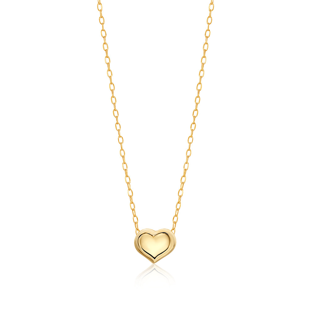 14K Yellow Gold Floating Puff Heart Pendant Necklace Polished Shiny on Cable Chain Italy 17.5" by Massete