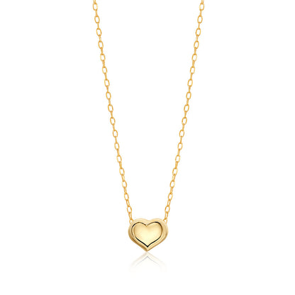 14K Yellow Gold Floating Puff Heart Pendant Necklace Polished Shiny on Cable Chain Italy 17.5" by Massete