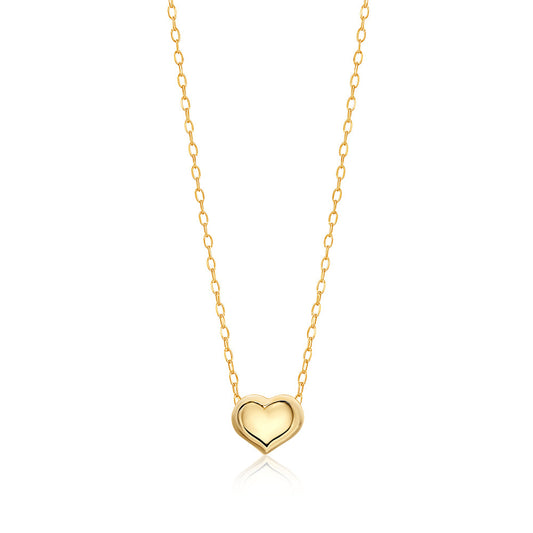 14K Yellow Gold Floating Puff Heart Pendant Necklace Polished Shiny on Cable Chain Italy 17.5" by Massete
