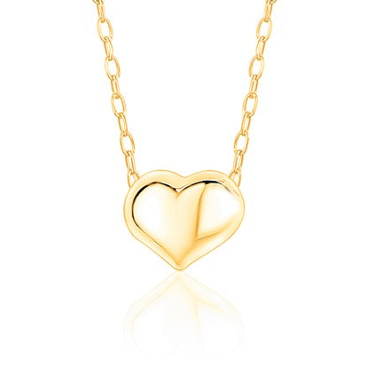14K Yellow Gold Floating Puff Heart Pendant Necklace Polished Shiny on Cable Chain Italy 17.5" by Massete
