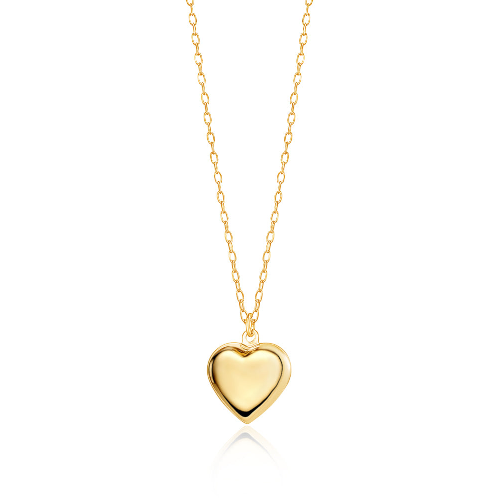 Unicornj 14k yellow gold polished heart pendant necklace on cable chain, view 2
