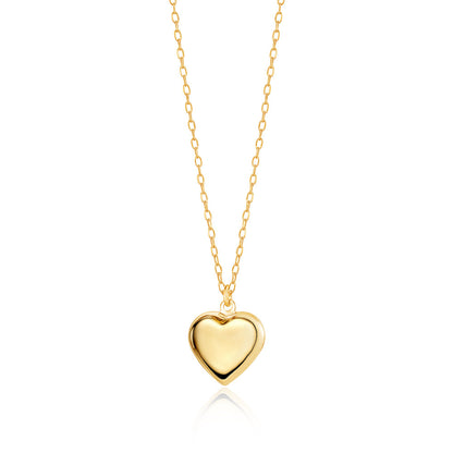 Unicornj 14k yellow gold polished heart pendant necklace on cable chain, view 2