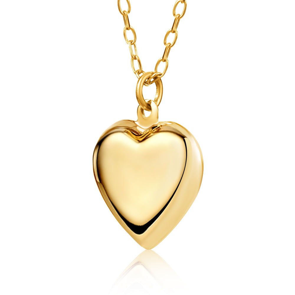 Unicornj 14k yellow gold polished heart pendant necklace on cable chain