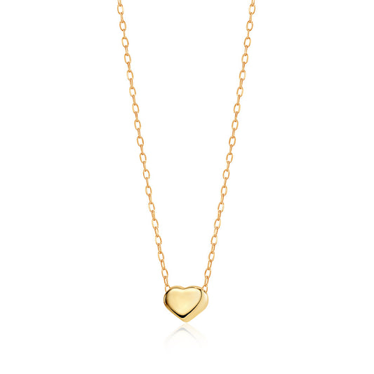 14K Yellow Gold Floating Heart Pendant Necklace Polished Shiny on Cable Chain Italy 17.5" by Massete