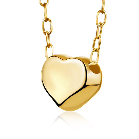 14K Yellow Gold Floating Heart Pendant Necklace Polished Shiny on Cable Chain Italy 17.5" by Massete