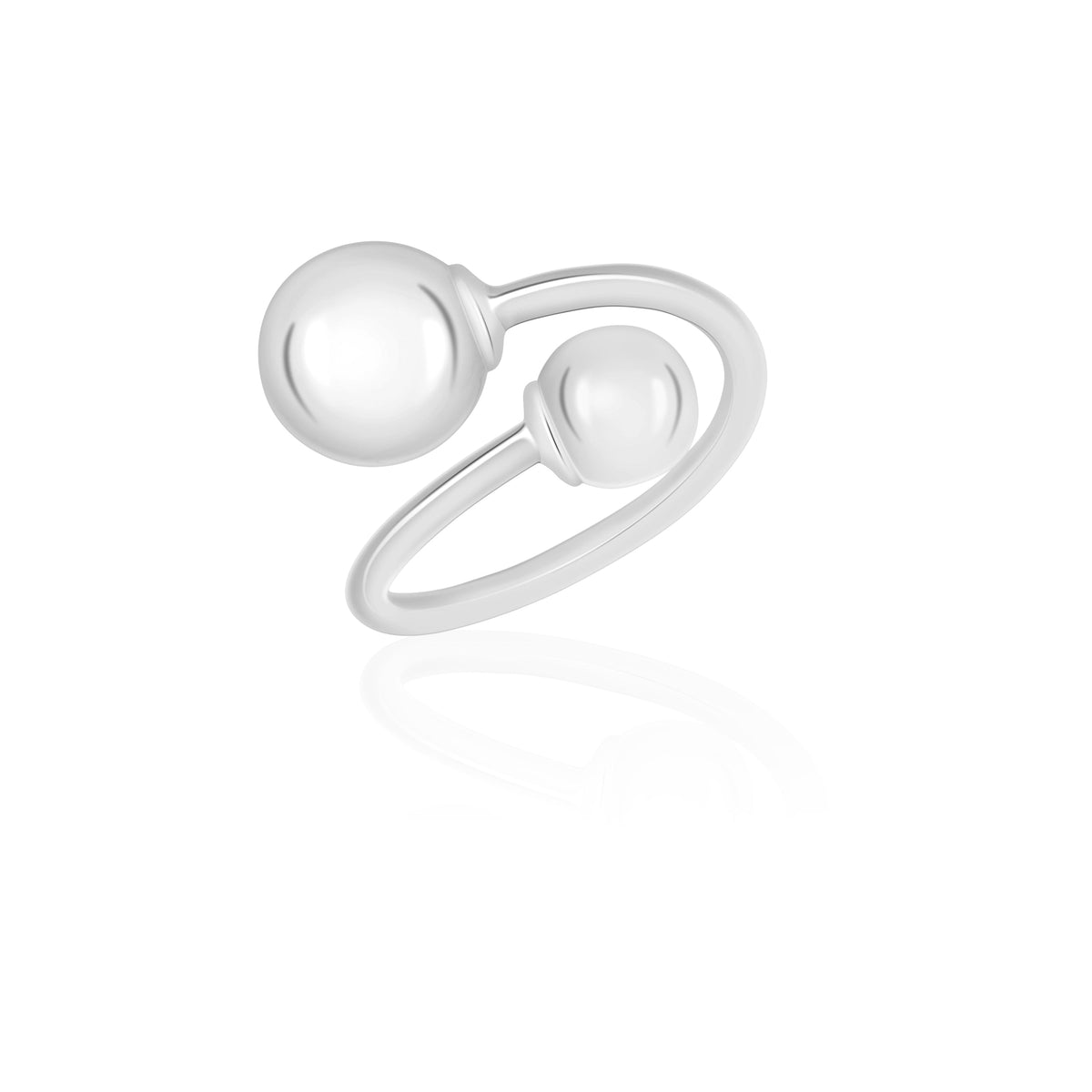 Sterling Silver 925 Polished Double Ball Bypass Ring by Massete
