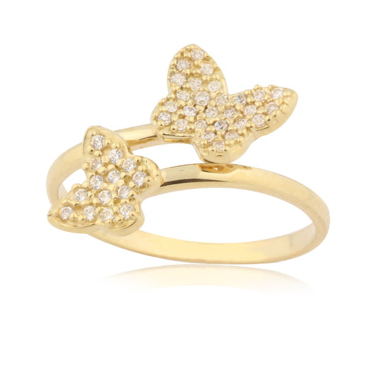 14K Yelllow Gold Double Pavé CZ Butterfly Ring by Massete