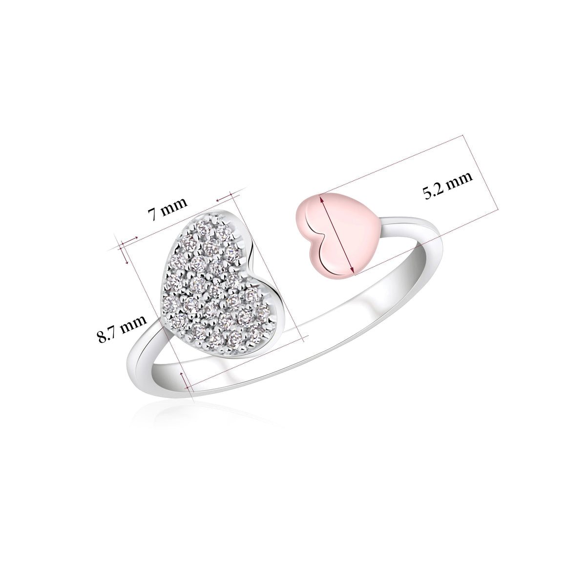UNICORNJ 14K White and Rose or White and Yellow Gold Open Ring Hearts Polished and Pave CZ Italy by Massete