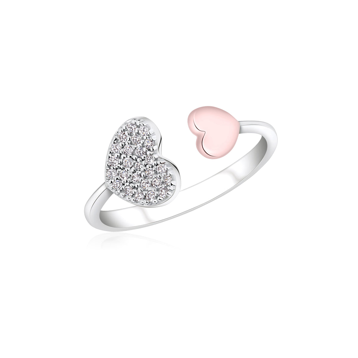 UNICORNJ 14K White and Rose or White and Yellow Gold Open Ring Hearts Polished and Pave CZ Italy by Massete