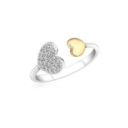 UNICORNJ 14K White and Rose or White and Yellow Gold Open Ring Hearts Polished and Pave CZ Italy by Massete