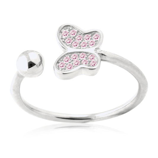 Adjustable Butterfly Ring in Sterling Silver Pavé with CZ Pink or Purple by Massete