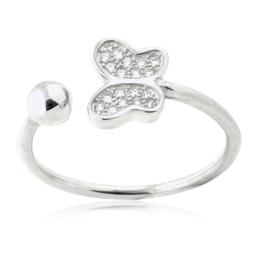 Adjustable Butterfly Ring in Sterling Silver Pavé with CZ Pink or Purple by Massete