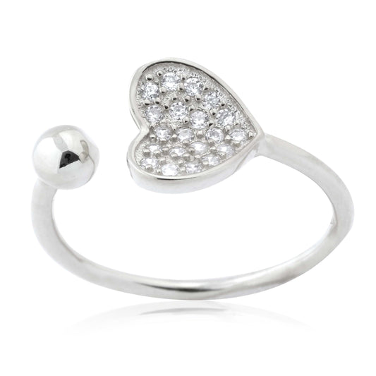 Adjustable Heart Ring in Sterling Silver Pavé with CZ by Massete