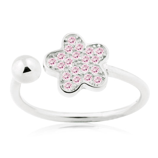 Adjustable Flower Ring in Sterling Silver Pavé with CZ by Massete