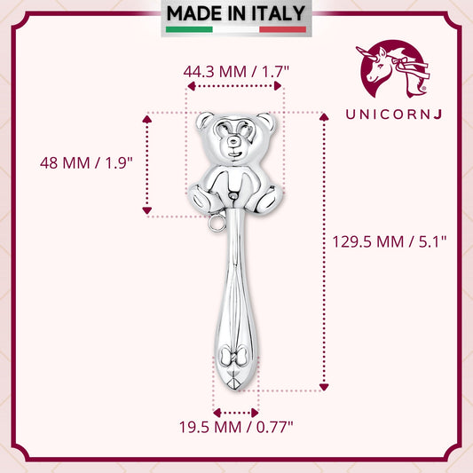 UNICORNJ Sterling Silver Keepsake Baby Rattle Teddy Bear Victorian Style | Complete with Gift Box | Gift for Baby | Made in Italy by Massete