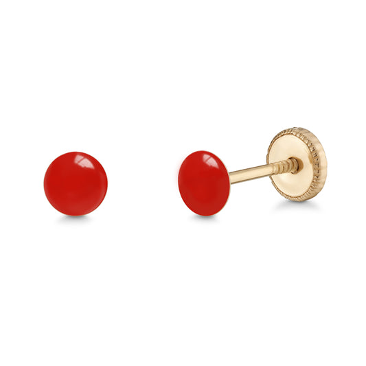 Unicornj 14k gold 4mm enamel dot stud earrings, red