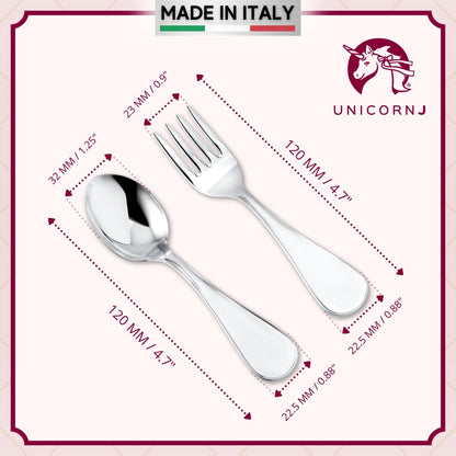 Sterling Silver Baby Spoon and Fork Set Personalized Engravable Keepsake Gift | Plain Modern Design by Massete