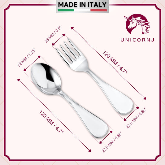 Sterling Silver Baby Spoon and Fork Set Personalized Engravable Keepsake Gift | Plain Modern Design by Massete