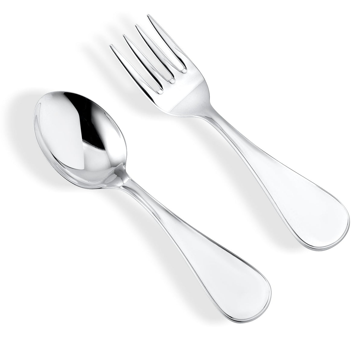 Sterling Silver Baby Spoon and Fork Set Personalized Engravable Keepsake Gift | Plain Modern Design by Massete