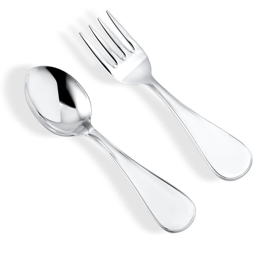 Sterling Silver Baby Spoon and Fork Set Personalized Engravable Keepsake Gift | Plain Modern Design by Massete