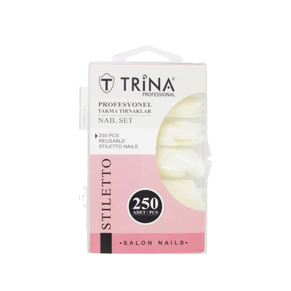Trina Stiletto False Nails - 250 Pieces, Artificial Nail Enhancements for Fashionable Nail Art by Beauty Care Bag