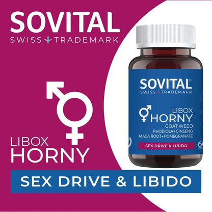Sovital Libox Horny Dietary Supplement for Libido & Vitality - 60 Capsules, Ginseng & Horny Goat Weed Extract by Beauty Care Bag