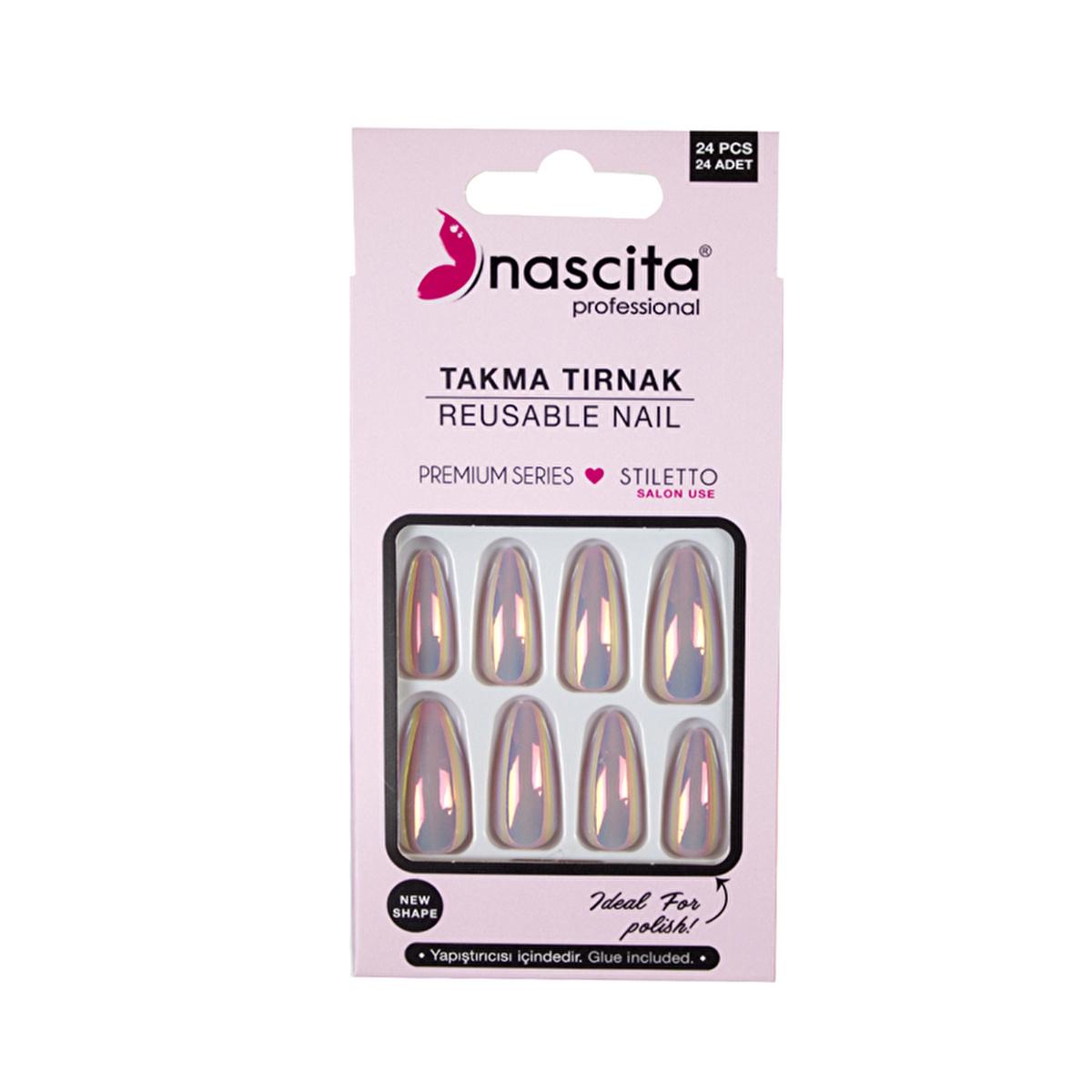 Nascita Hologram Artificial Nails - Reusable 24-Piece Set for DIY Nail Application by Beauty Care Bag