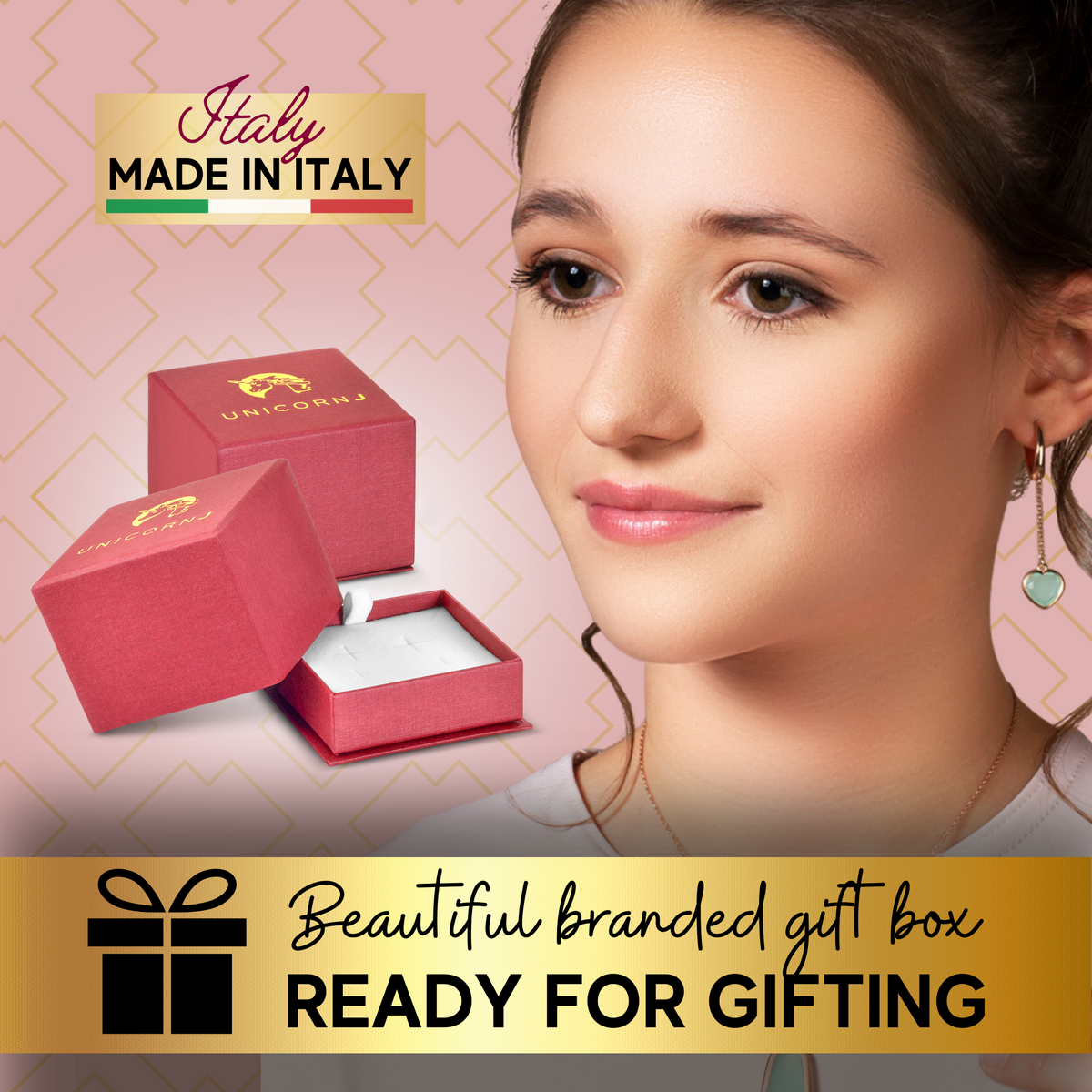 Gift box for 14k yellow gold hoop earrings with red enamel ladybugs by Unicornj