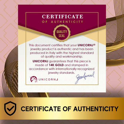 Certificate of authenticity for Unicornj 14k yellow gold polished heart pendant necklace on cable chain